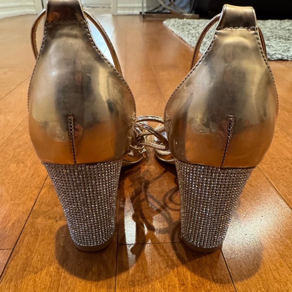 Diamanté Rose Gold Lace Up Block Heels
